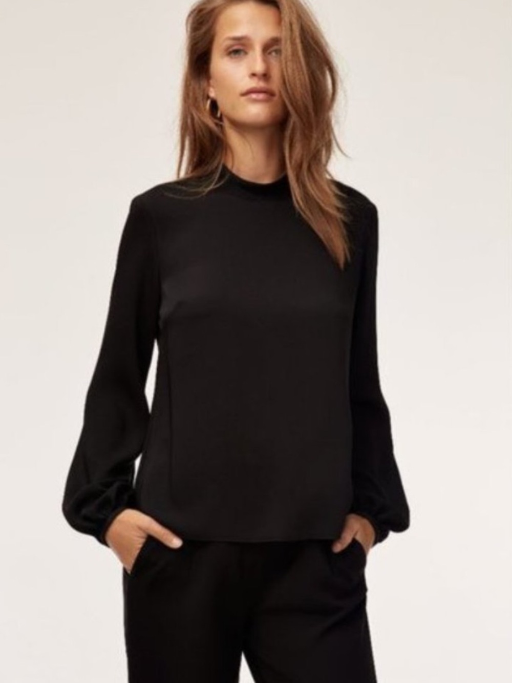 Aritzia babaton granados Classic Black Long-Sleeve Mock Neck Top